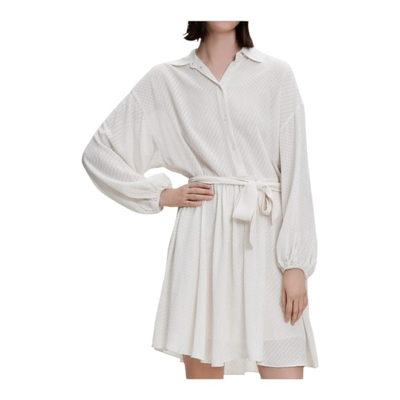 MAJE | $374 Rialto Ivory Textured Long Sleeve Belted Mini Dress, Size 4 (EU 36) - Picture 10 of 12